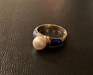 Lot #063---14ky Lapis and Pearl Ring, weight: 5.8 g, size: 10, price: $350