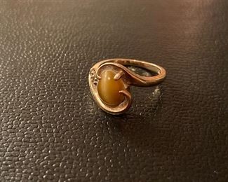 Lot #071---14ky Tiger Eye and Diamond Ring, weight: 3.3g, size 5.25, price: $175