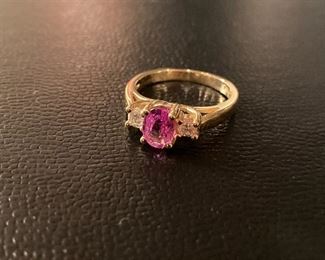 Lot #073---14ky Pink Sapphire and Diamond Ring, weight: 3.5g, size: 6.25, price: $350