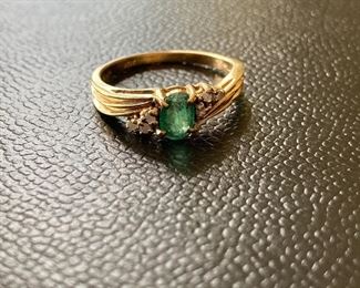 Lot #094---10ky Emerald and Diamond Ring, weight: 2.1g, size: 6.25, price: $165