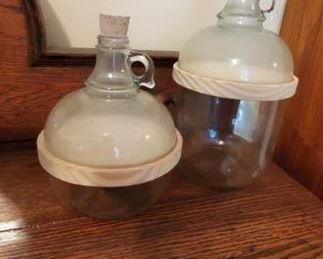 Glass and Wood Trimmed Jugs