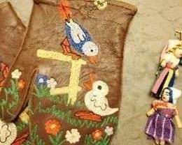 Vintage embroidered leather children's mittens