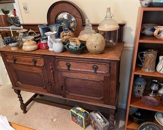 Pottery Collection and antique buffet