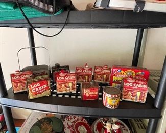Vintage log cabin tins