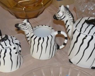 Zebra Creamer, Sugar Bowl & Teapot