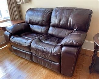 Electric reclining leather loveseat