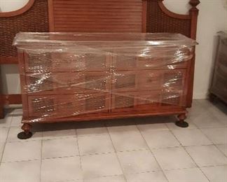 Tommy Bahama king size bedroom set. headboard, dresser, chest of drawers, 2 night stands and mirror.