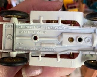 Bottom of Lesney made in England toy cars.