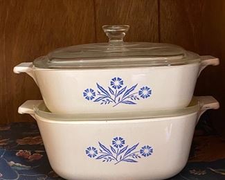 Corning Ware casserole dishes.