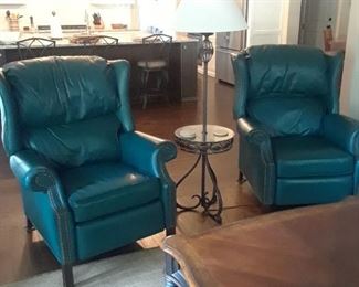 Green leather recliners