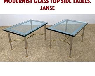 Lot 1230 Pr Regency style Modernist Glass Top Side Tables. JANSE