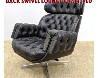 Lot 1237 Tufted Black Leather Tall Back Swivel Lounge Chair. Ped