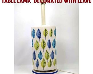 Lot 1262 Swedish Style Pottery Table Lamp. Decorated with leave