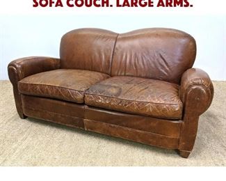 Lot 1273 French style Leather Club Sofa Couch. Large arms. 