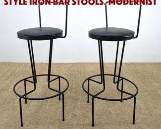 Lot 1301 Pr Frederick Weinberg style Iron Bar Stools. Modernist 