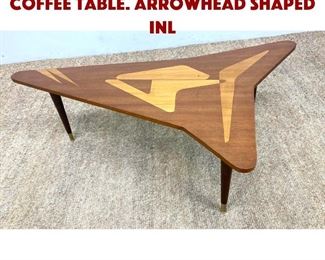 Lot 1303 Swedish Modern Style Coffee Table. Arrowhead shaped Inl