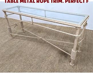 Lot 1321 Glass Top Hall Console table Metal rope trim. Perfect f