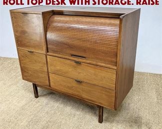 Lot 1334 Modernist Home Office Roll Top Desk with Storage. Raise