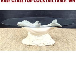 Lot 1337 Molded Double Dolphin Base Glass Top Cocktail Table. Wh
