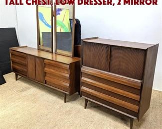 Lot 1366 5pc LANE Bedroom Set. Tall Chest, Low Dresser, 2 Mirror