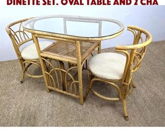 Lot 1369 3pc Bamboo and Rattan Dinette Set. Oval table and 2 Cha