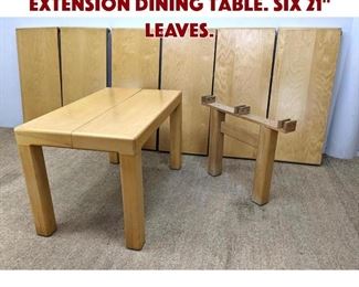 Lot 1371 Heavy Modernist Extension Dining Table. Six 21 leaves.