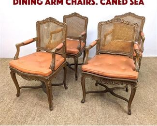 Lot 1376 Set 4 Carved French Style Dining Arm Chairs. Caned sea