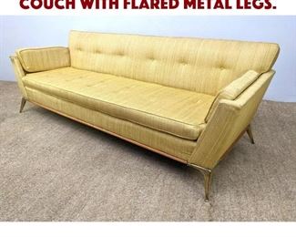 Lot 1423 Mid Century Modern Sofa Couch with Flared Metal Legs. 