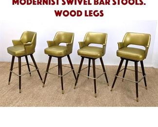 Lot 1444 Set 4 Gold Vinyl Modernist Swivel Bar Stools. Wood legs