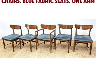 Lot 1446 Set 5 Modern Dining Chairs. Blue fabric seats. One arm 