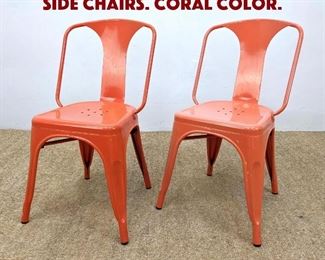 Lot 1447 Pr Enamel Coated Metal Side Chairs. Coral Color. 