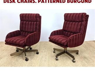 Lot 1451 Pr Dunbar Rolling Office Desk Chairs. Patterned burgund