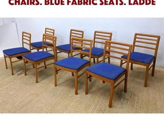 Lot 1461 Set 8 Modernist Dining Chairs. Blue Fabric seats. Ladde