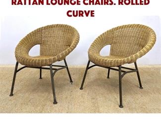 Lot 1464 Pr Circle Hoop Woven Rattan Lounge Chairs. Rolled curve