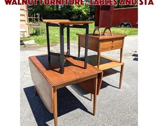 Lot 1469 5pc Mid Century Modern Walnut Furniture. Tables and Sta