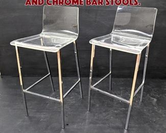 Lot 1472 Pair contemporary Lucite and Chrome Bar Stools. 