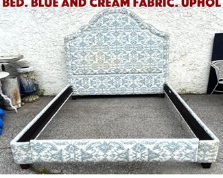 Lot 1477 Upholstered Headboard Bed. Blue and cream fabric. Uphol