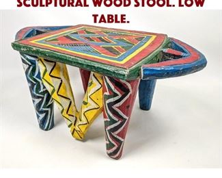 Lot 1483 Colorful Hand Painted Sculptural Wood Stool. Low Table.