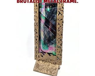Lot 1496 Art Glass vase in Brutalist Metal Frame. 
