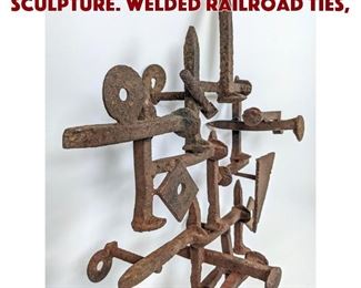 Lot 1517 Brutalist Welded Wall Sculpture. Welded railroad ties, 