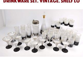 Lot 1526 38pc Black Ombre Glass Drinkware Set. Vintage. Shelf Lo