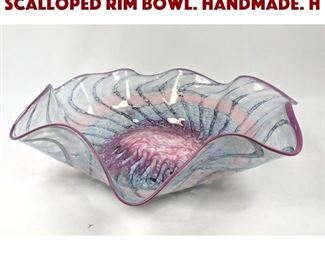 Lot 1540 Signed Art Glass Flared Scalloped Rim Bowl. Handmade. H