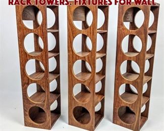 Lot 1539 3pc Modernist Wood Wine Rack Towers. Fixtures for wall 