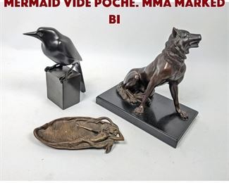 Lot 1546 3pc Table Lot. Bronze Mermaid Vide Poche. MMA marked Bi