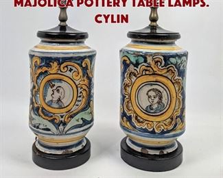 Lot 1552 Pr Italian Cylinder Majolica Pottery table Lamps. Cylin