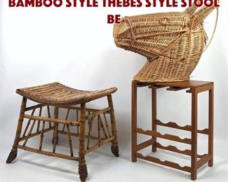Lot 1560 3pc Modernist Items. Bamboo style Thebes style Stool Be