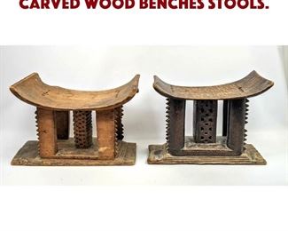 Lot 1561 2pcs Primitive Tribal Carved Wood Benches Stools. 