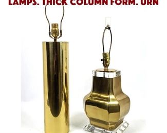 Lot 1562 2pc Brass Modernist Table Lamps. Thick Column Form. Urn