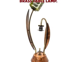 Lot 1569 MCM Wood, Glass and Brass Table Lamp. 