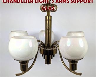 Lot 1571 Brass Ton Hanging Chandelier Light. 5 Arms support Glas